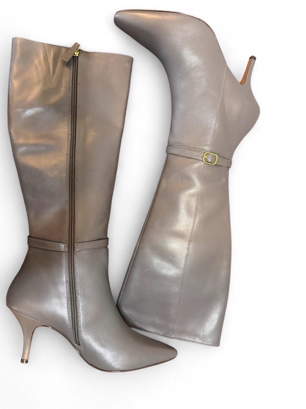 🩶Luxurious Gray Leather Boot with Pointed Toes,Knee-High,Stiletto heels Size 11